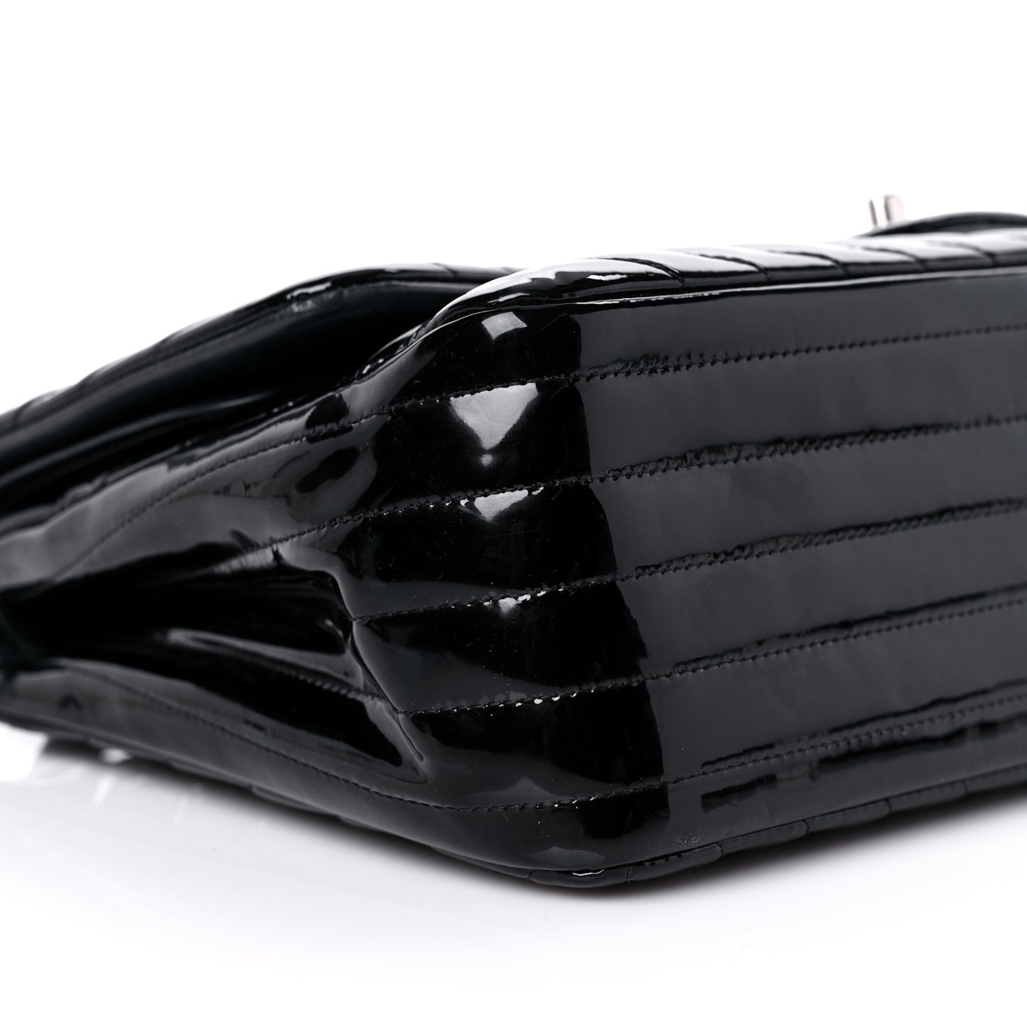 Patent Chevron Quilted Jumbo Double Flap Black