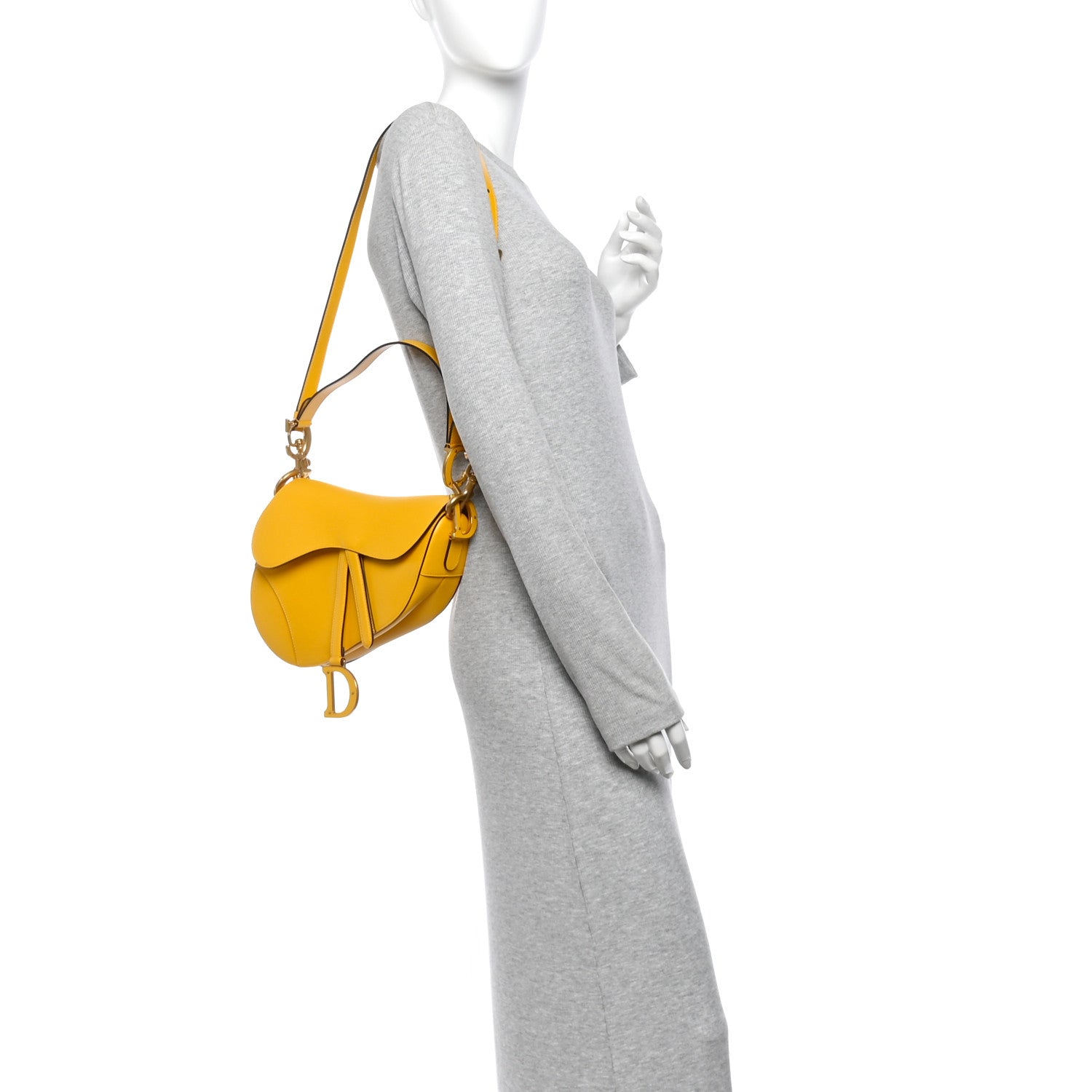 Christian Dior Calfskin Saddle Bag With Strap Yellow 2 of 11