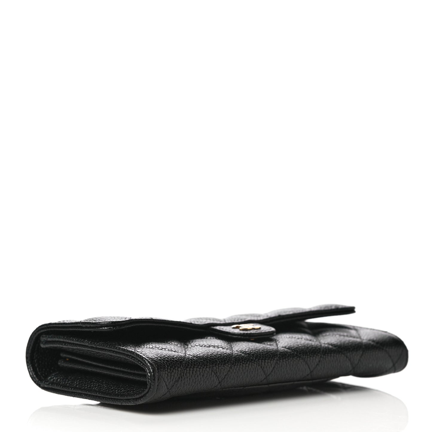 Caviar Quilted Large Gusset Flap Wallet Black