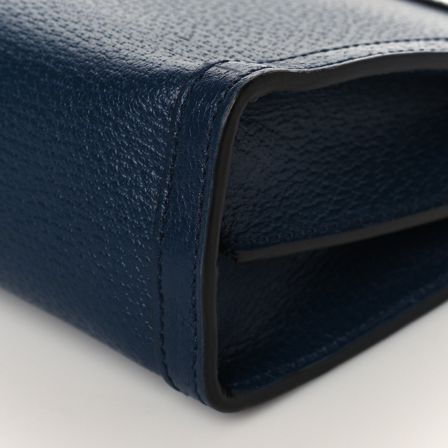 Textured Calfskin Web Small Ophidia Chain Shoulder Bag Blue Agata