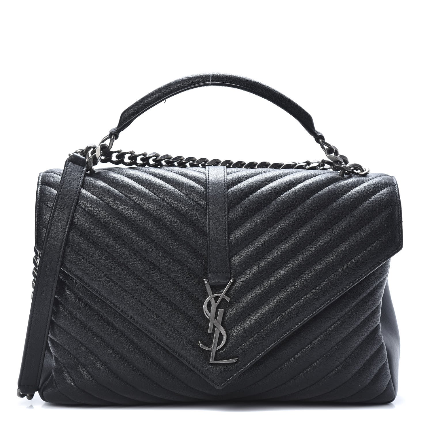 Saint Laurent Sheepskin Matelasse Chevron Monogram Large College Satchel Black 1 of 15