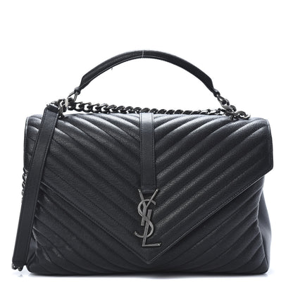 Saint Laurent Sheepskin Matelasse Chevron Monogram Large College Satchel Black 1 of 15