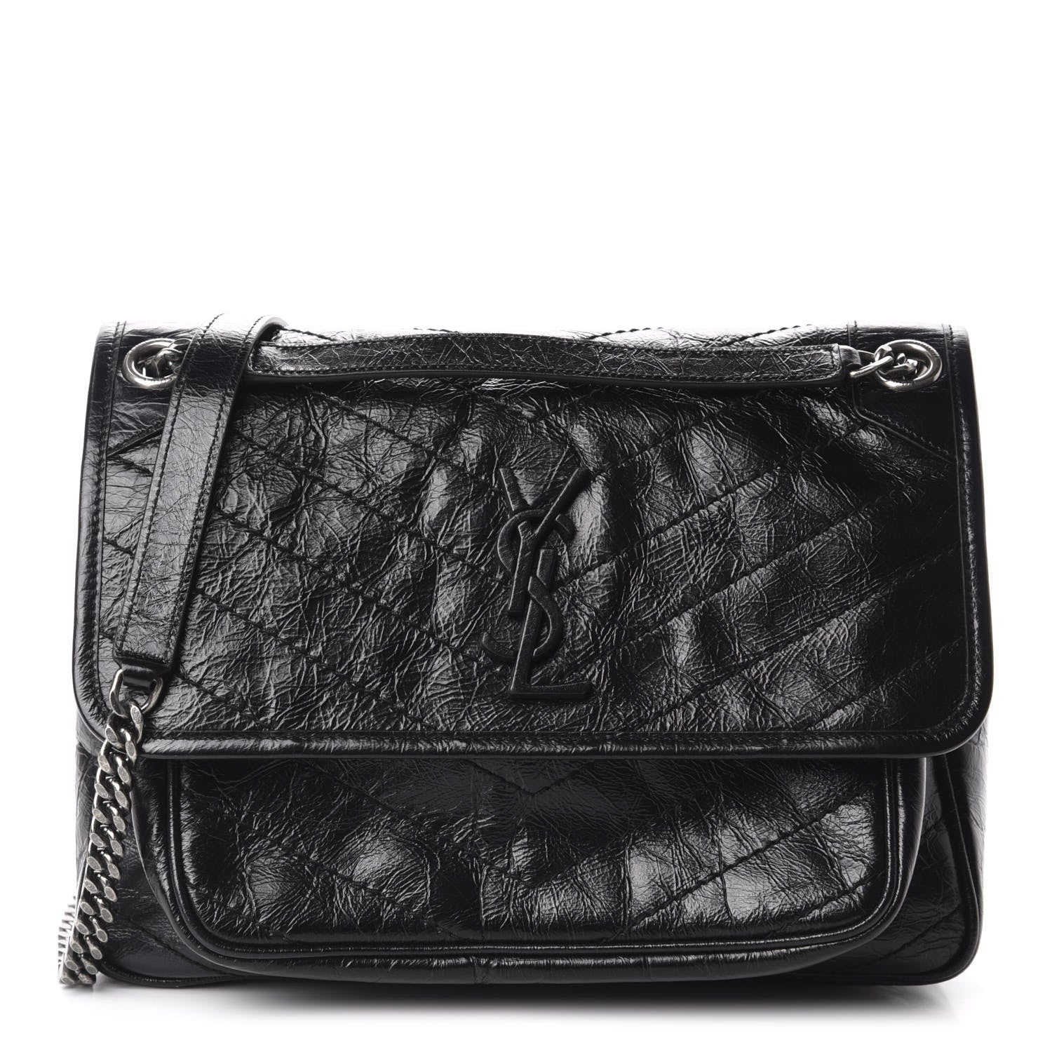 Saint Laurent Crinkled Calfskin Matelasse Monogram Medium Niki Chain Satchel Black 1 of 11