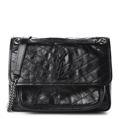 Saint Laurent Crinkled Calfskin Matelasse Monogram Medium Niki Chain Satchel Black 1 of 11