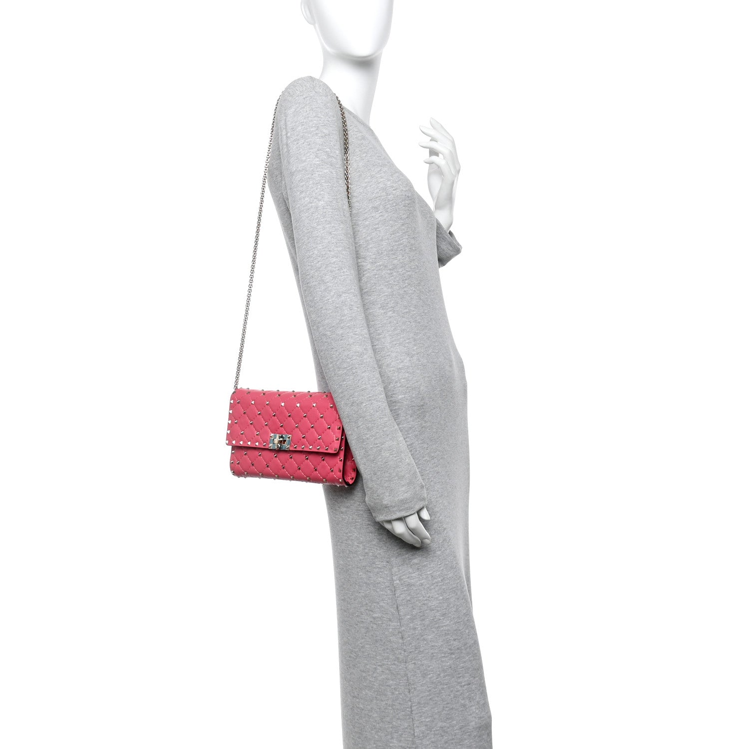 Valentino Garavani Nappa Rockstud Spike Wallet On Chain Shadow Pink 4 of 35
