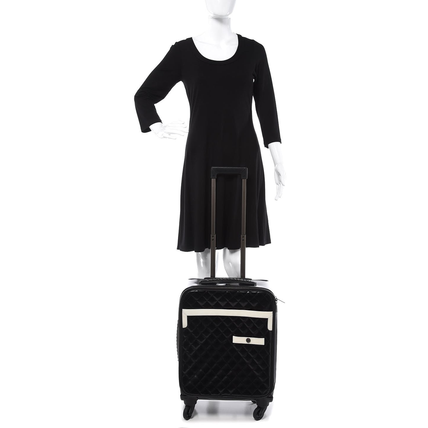 Vinyl Calfskin Quilted Coco Case Trolley Rolling Luggage Black