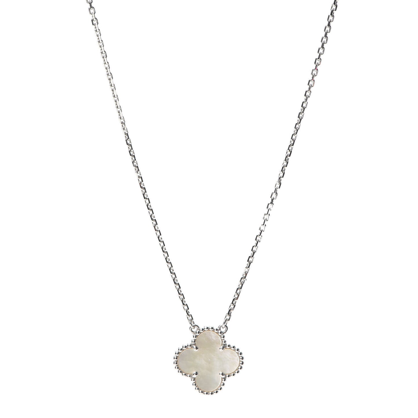 18K White Gold Mother of Pearl Vintage Alhambra Pendant Necklace