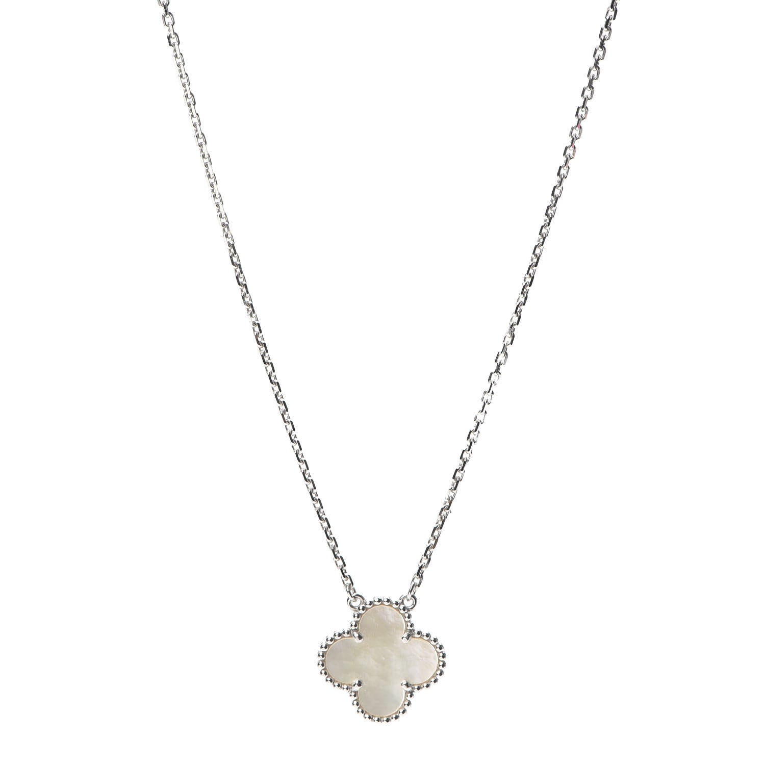 Van Cleef & Arpels 18K White Gold Mother of Pearl Vintage Alhambra Pendant Necklace 1 of 7