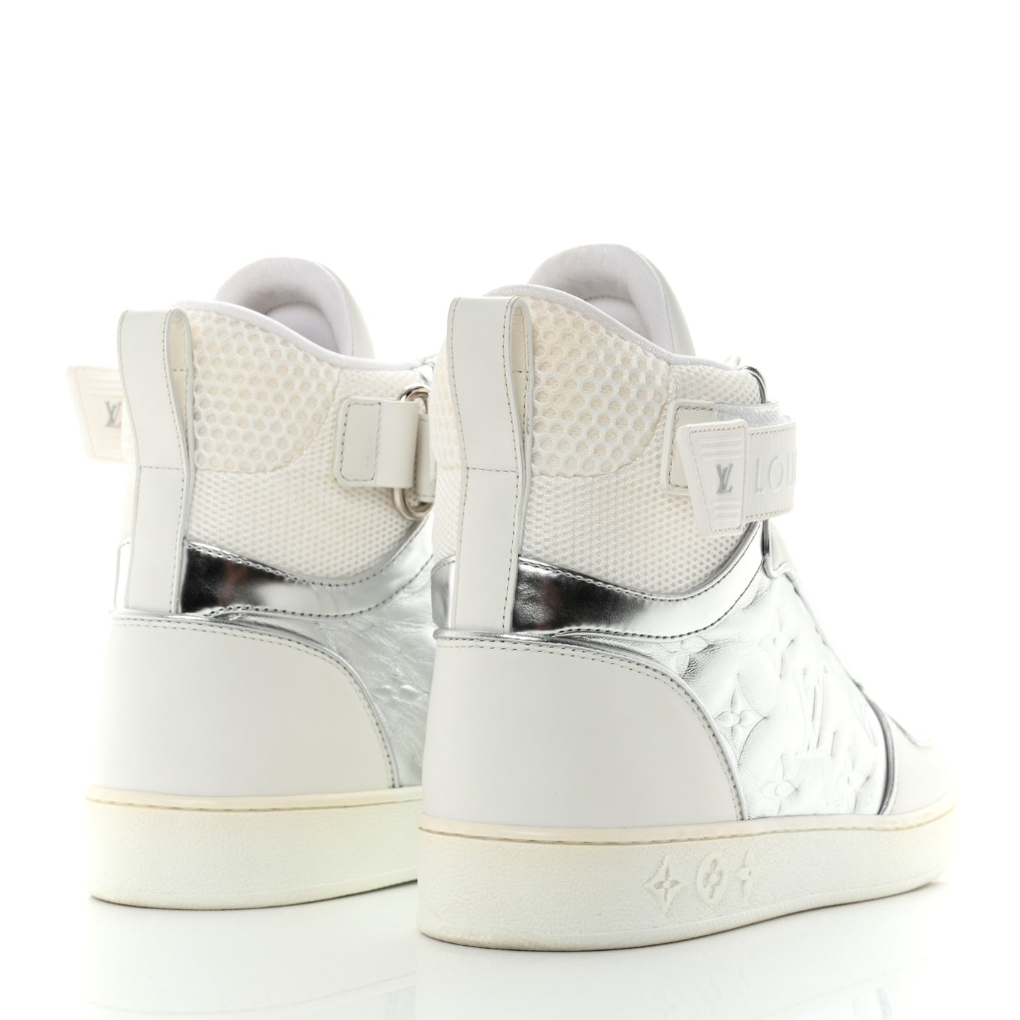 Metallic Calfskin Embossed Monogram Boombox Sneakers 36.5 White Silver