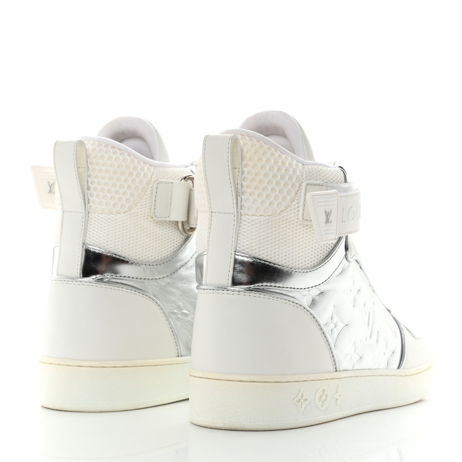 Louis Vuitton Metallic Calfskin Embossed Monogram Boombox Sneakers 36.5 White Silver 4 of 10