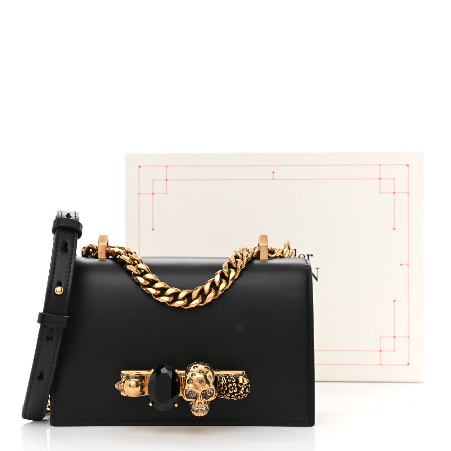 Calfskin Mini Jeweled Knuckle Satchel Black