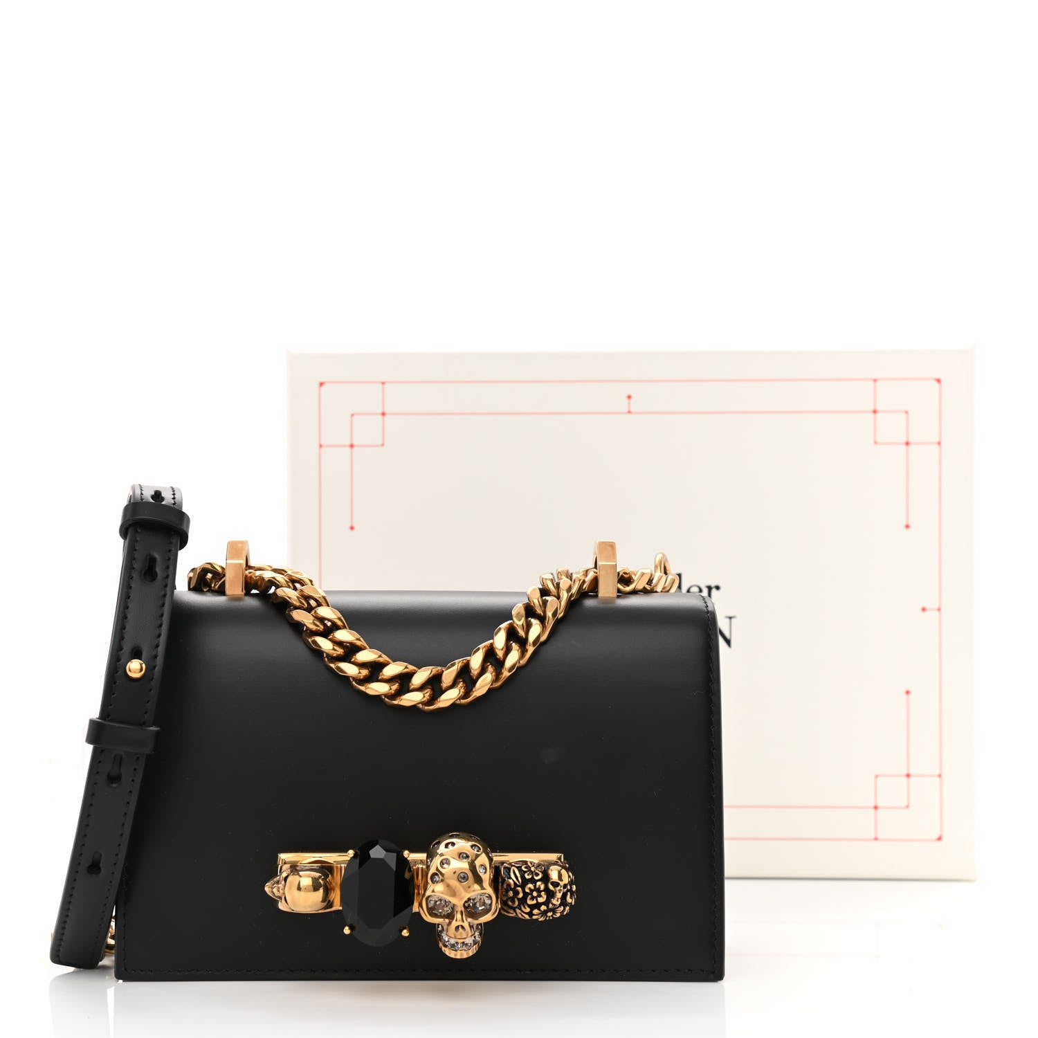 Alexander McQueen Calfskin Mini Jeweled Knuckle Satchel Black 10 of 10