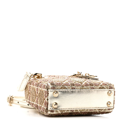 Christian Dior Metallic Lambskin Cannage Beaded Embroidered Micro Lady Dior Gold 4 of 14