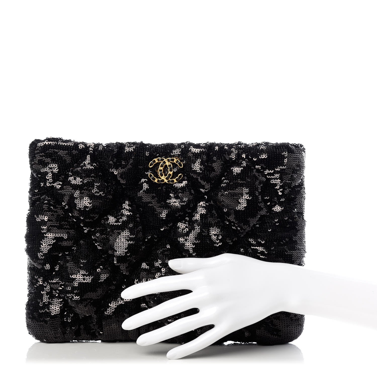 Chanel Sequins Quilted Large Chanel 19 Pouch Black 2 of 7