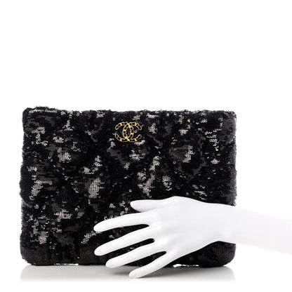 Chanel Sequins Quilted Large Chanel 19 Pouch Black 2 of 7