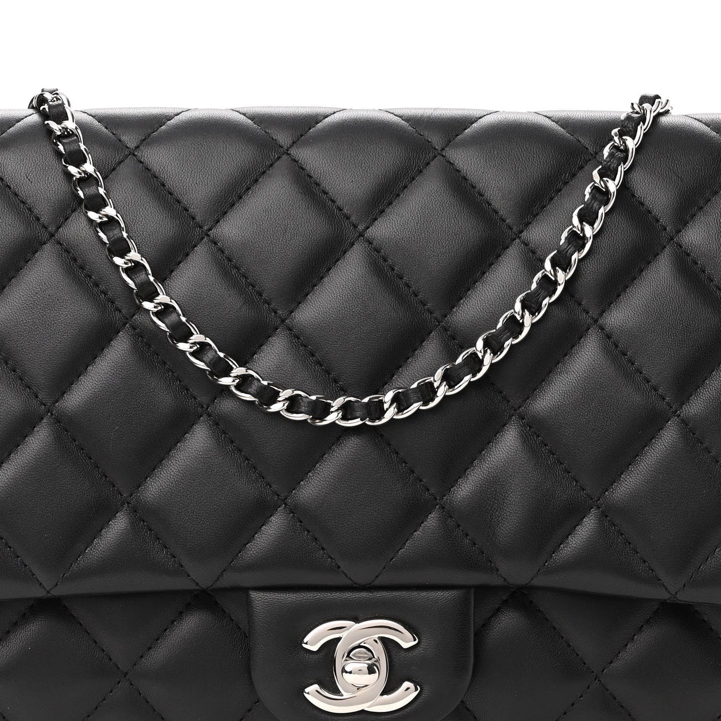 Lambskin Quilted Clutch With Chain Flap Black