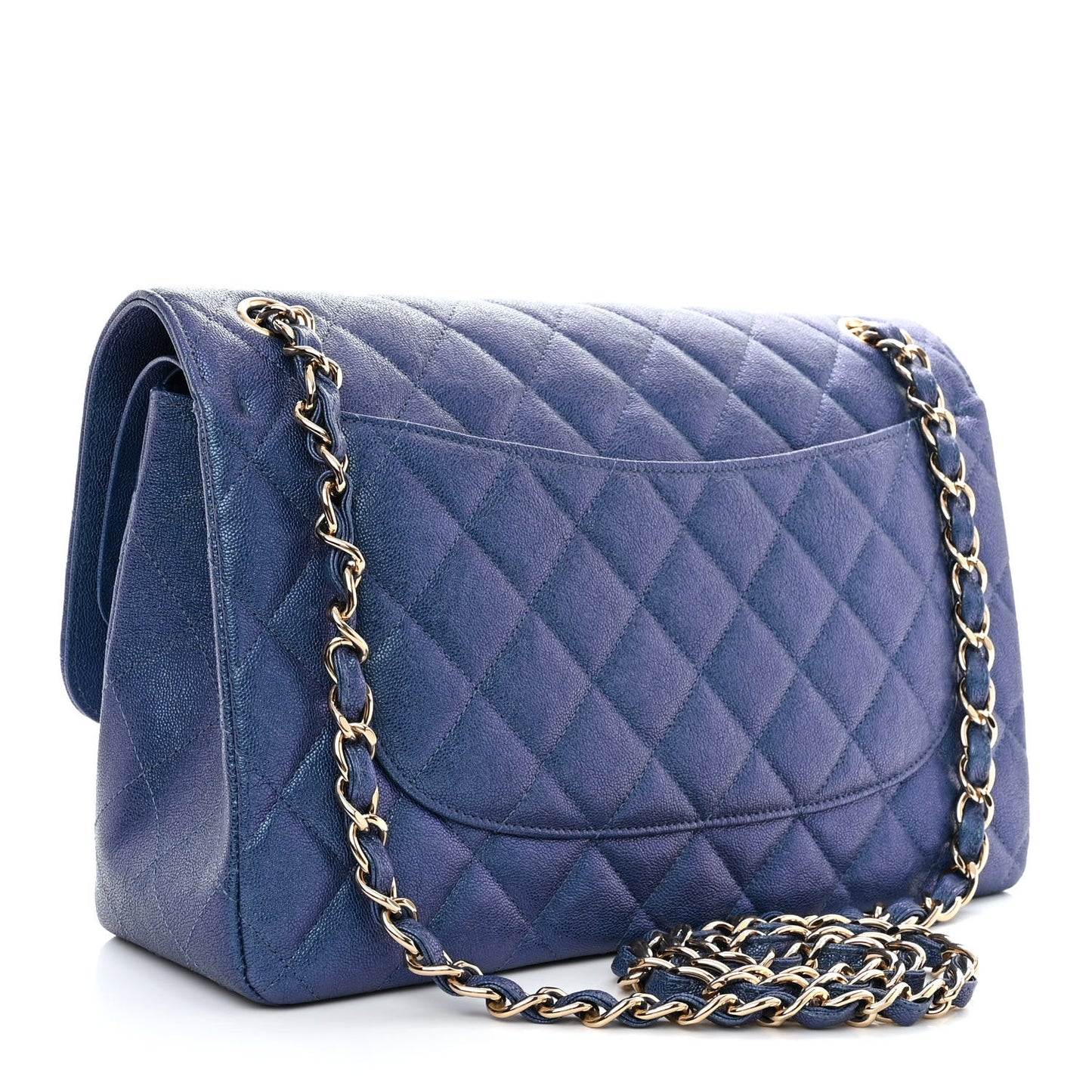Iridescent Caviar Quilted Jumbo Double Flap Dark Blue