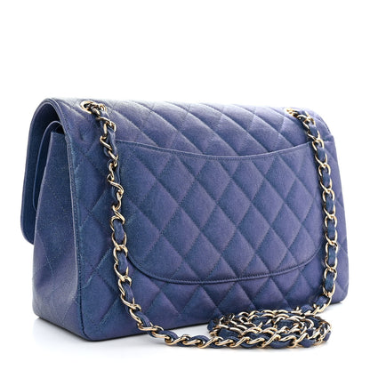 Chanel Iridescent Caviar Quilted Jumbo Double Flap Dark Blue 3 of 11