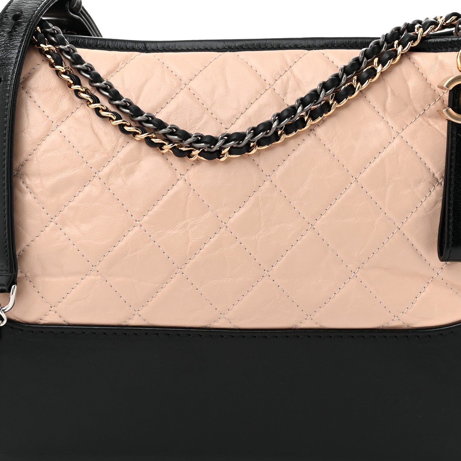 Chanel Aged Calfskin Quilted Medium Gabrielle Hobo Beige Black 8 of 12