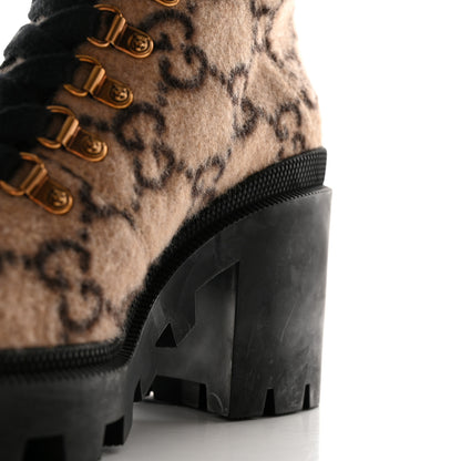 Gucci Covered Wool GG Monogram Womens Lace Up Combat Ankle Boots 38 Beige Ebony Black 18 of 21