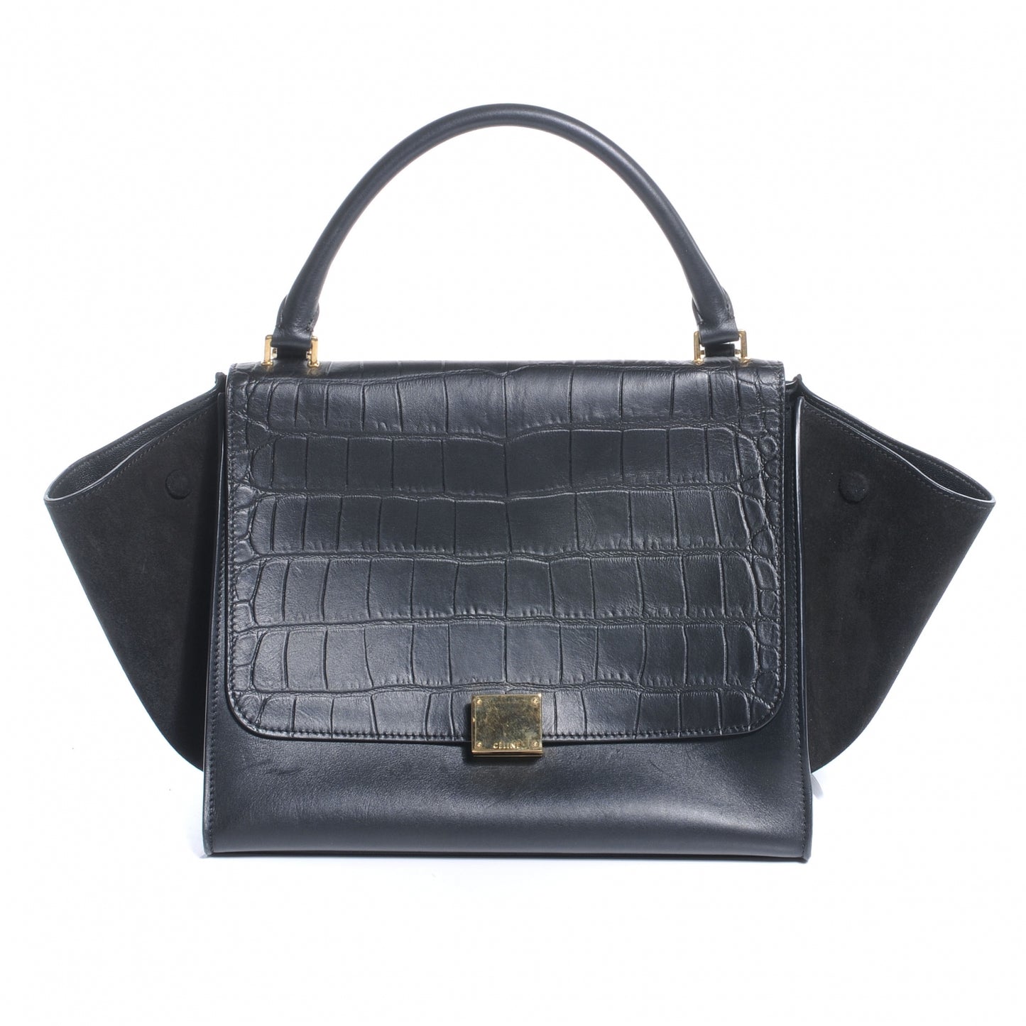 Crocodile Embossed Small Trapeze Black
