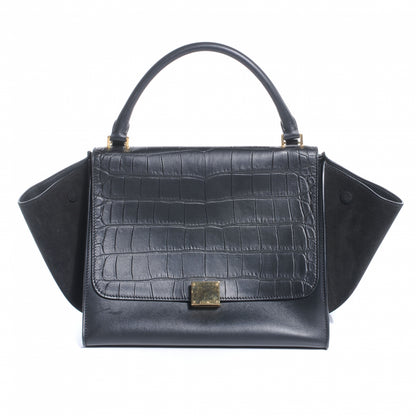 Celine Crocodile Embossed Small Trapeze Black 1 of 7
