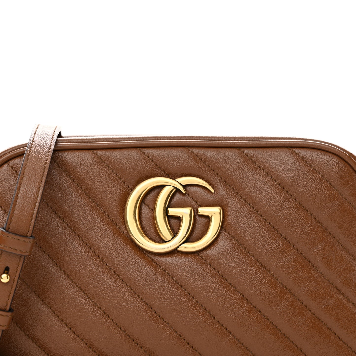 Glazed Calfskin Matelasse Diagonal Small GG Marmont Chain Shoulder Bag Cuir