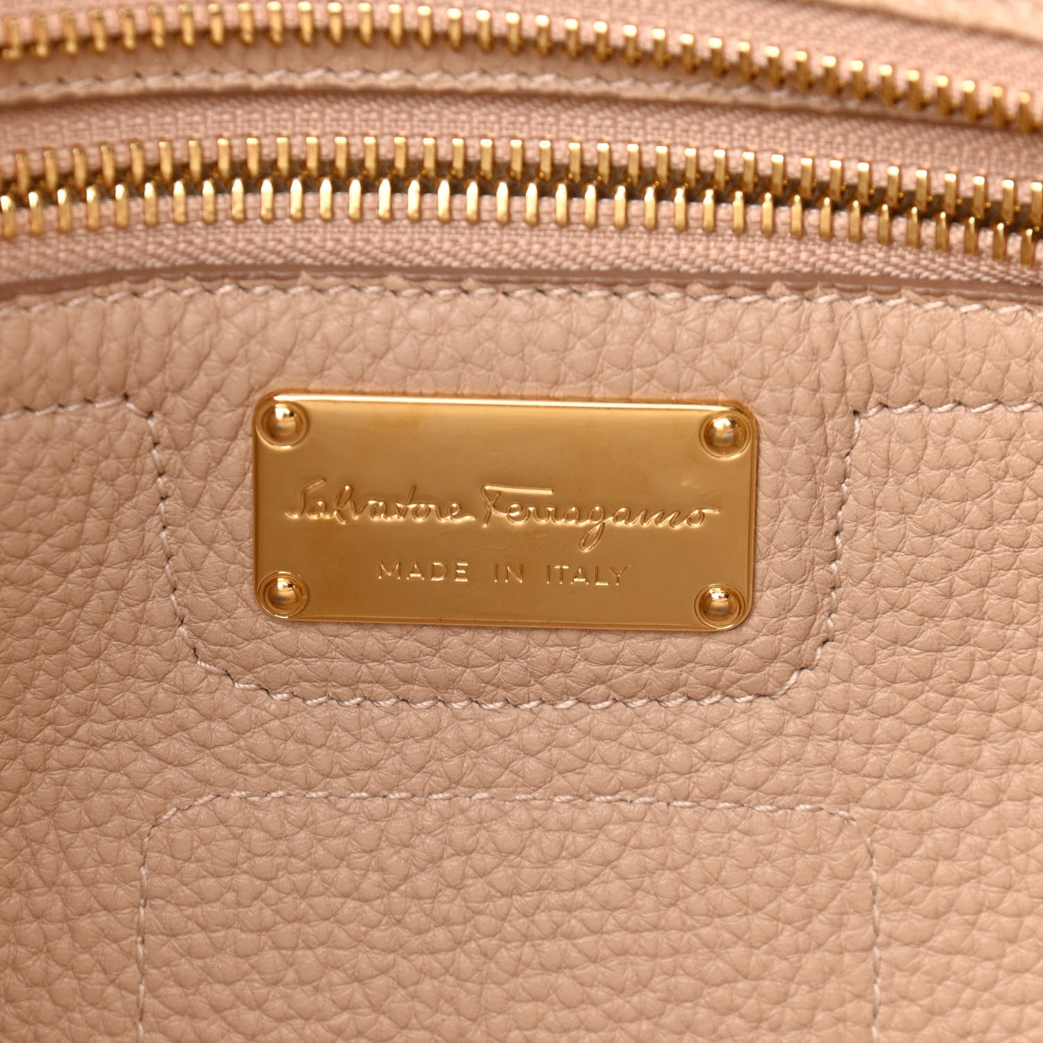 Salvatore Ferragamo Hammered Calfskin Double Handle Small Amy Tote Cumin 6 of 10