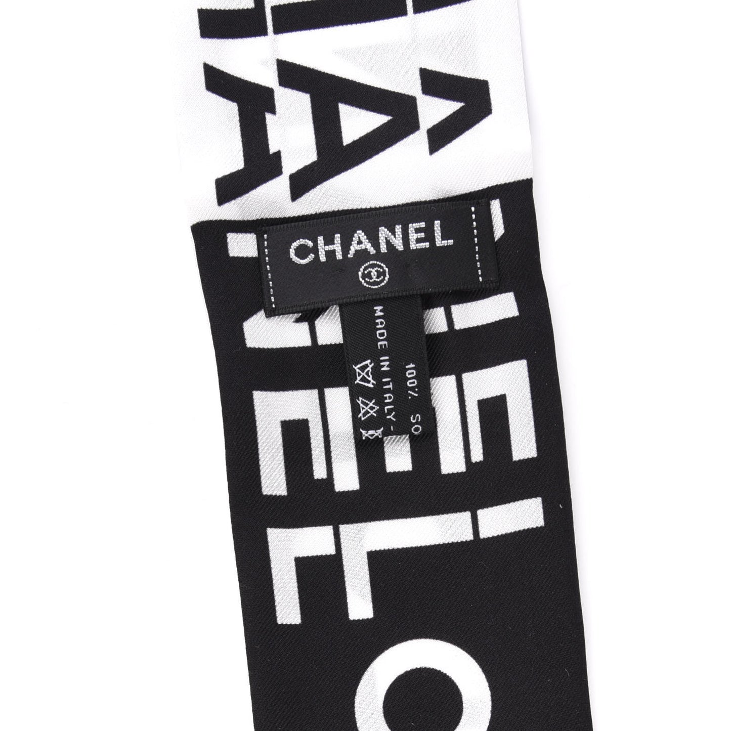 Silk Logo Slim Bandeau Scarf Black White