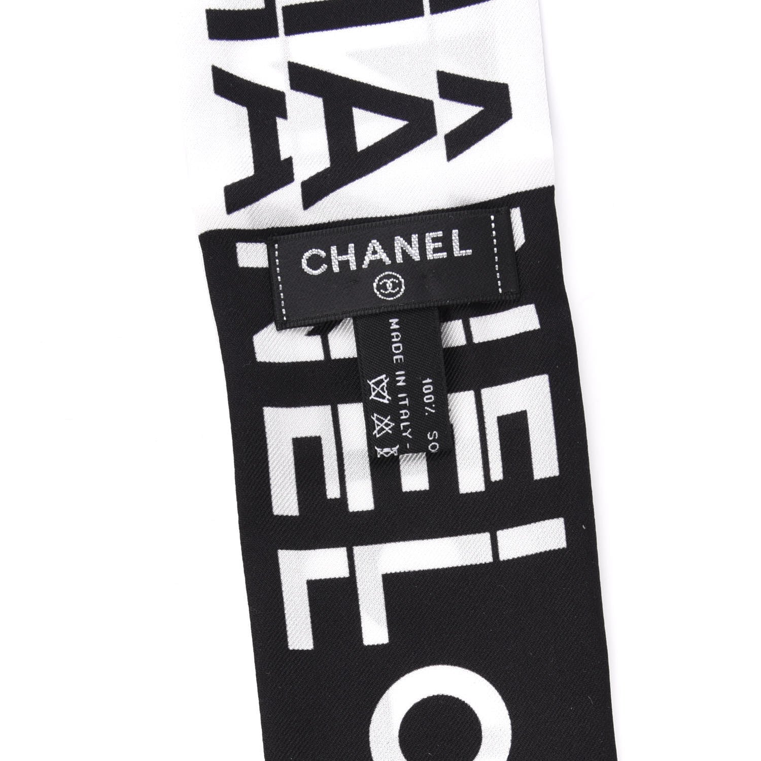 Chanel Silk Logo Slim Bandeau Scarf Black White 4 of 4