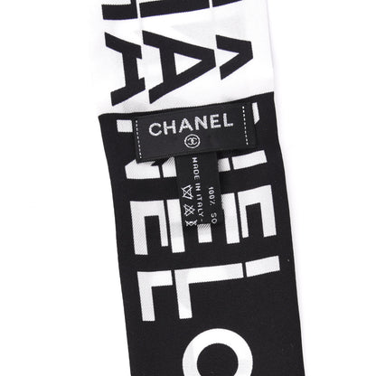 Chanel Silk Logo Slim Bandeau Scarf Black White 4 of 4