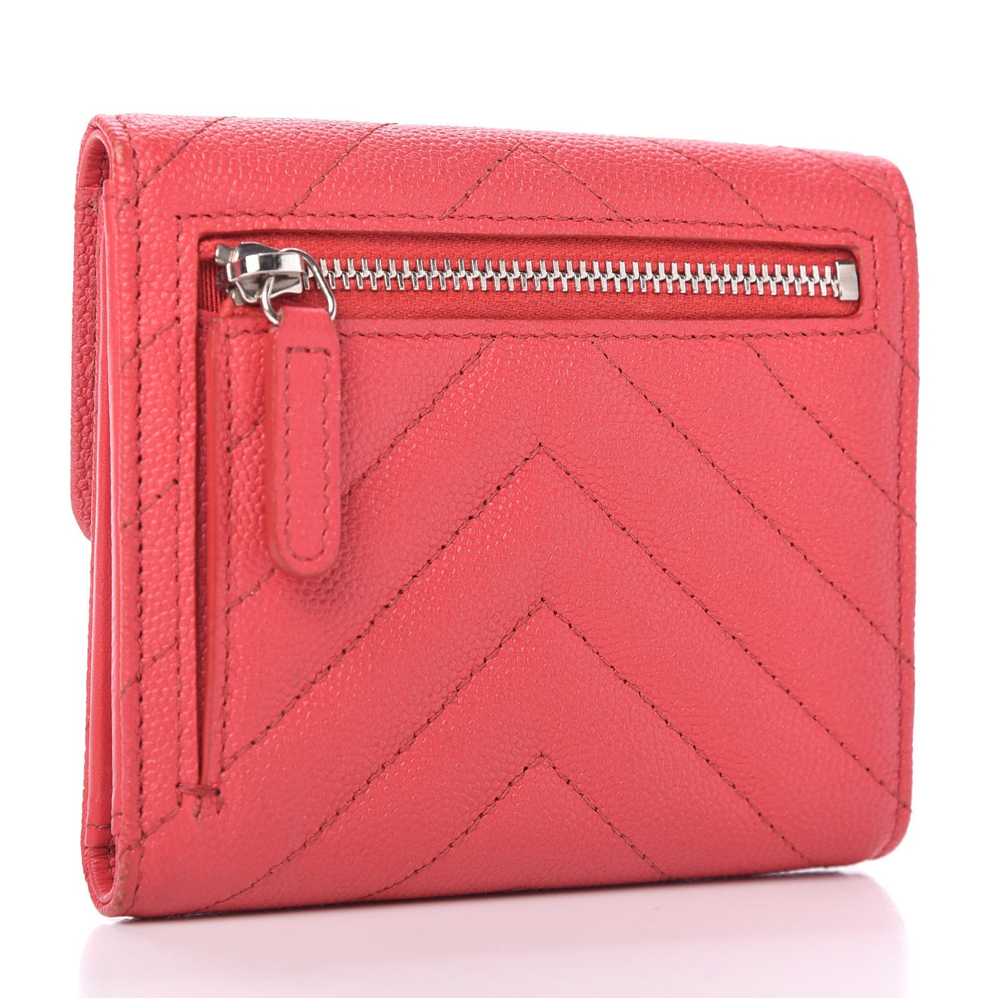 Caviar Chevron Quilted Compact Flap Wallet Red