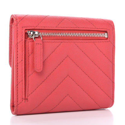Chanel Caviar Chevron Quilted Compact Flap Wallet Red 3 of 10