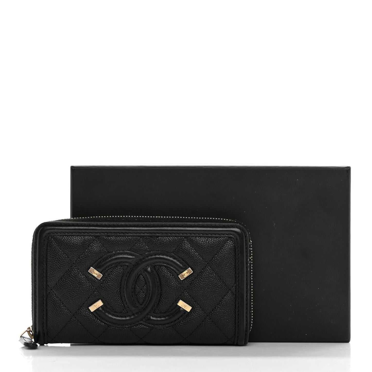 Caviar Quilted Medium Filigree Zip Around Wallet Black