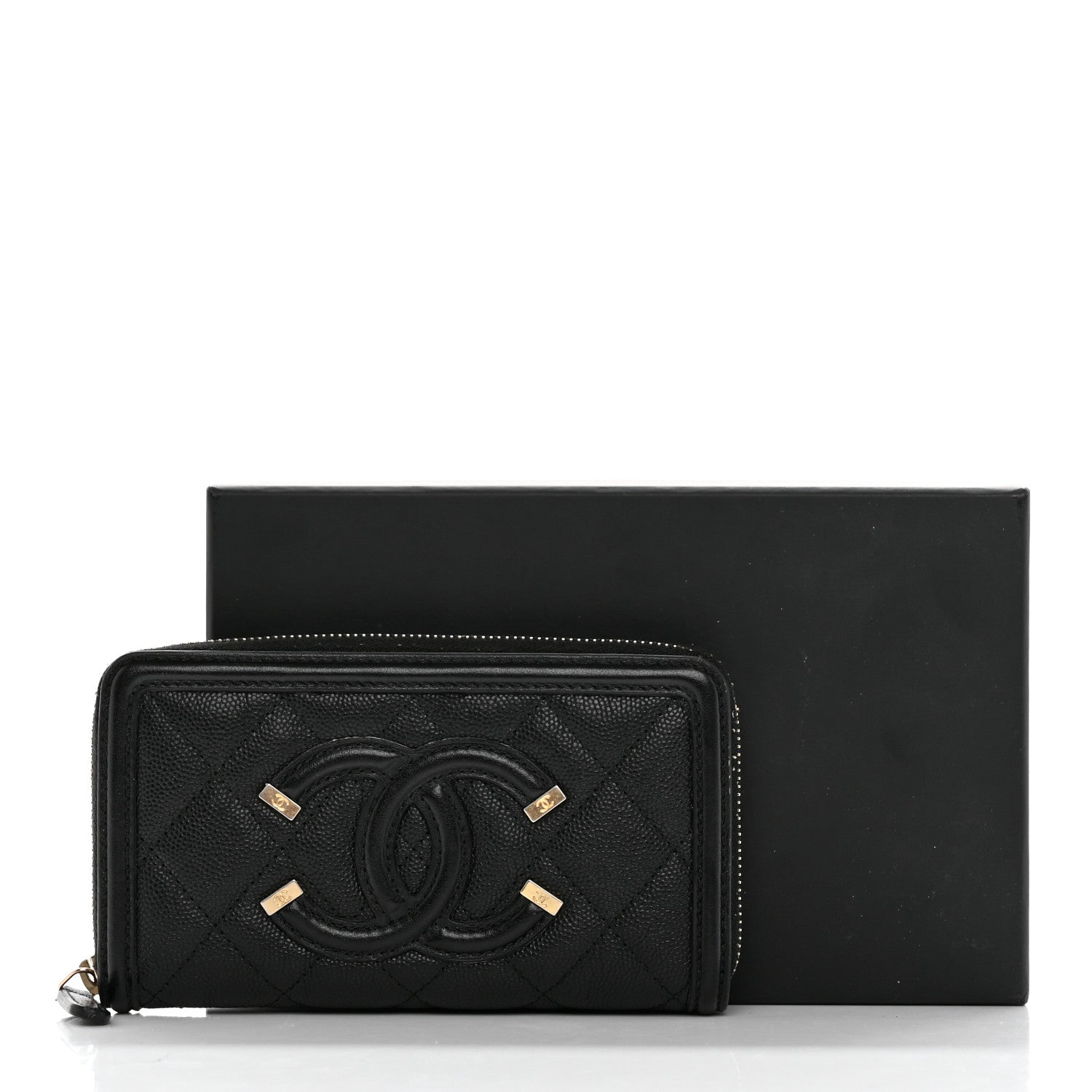 Chanel Caviar Quilted Medium Filigree Zip Around Wallet Black 11 of 11