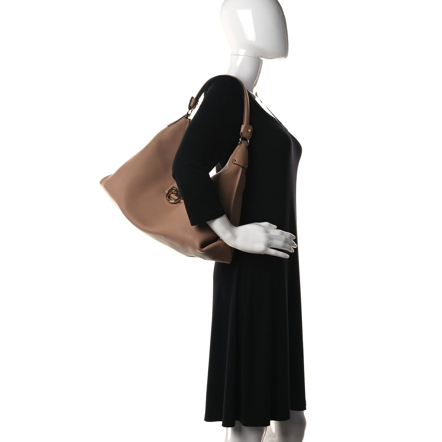 Salvatore Ferragamo Calfskin Fanisa Gancini Hobo Natural 2 of 10