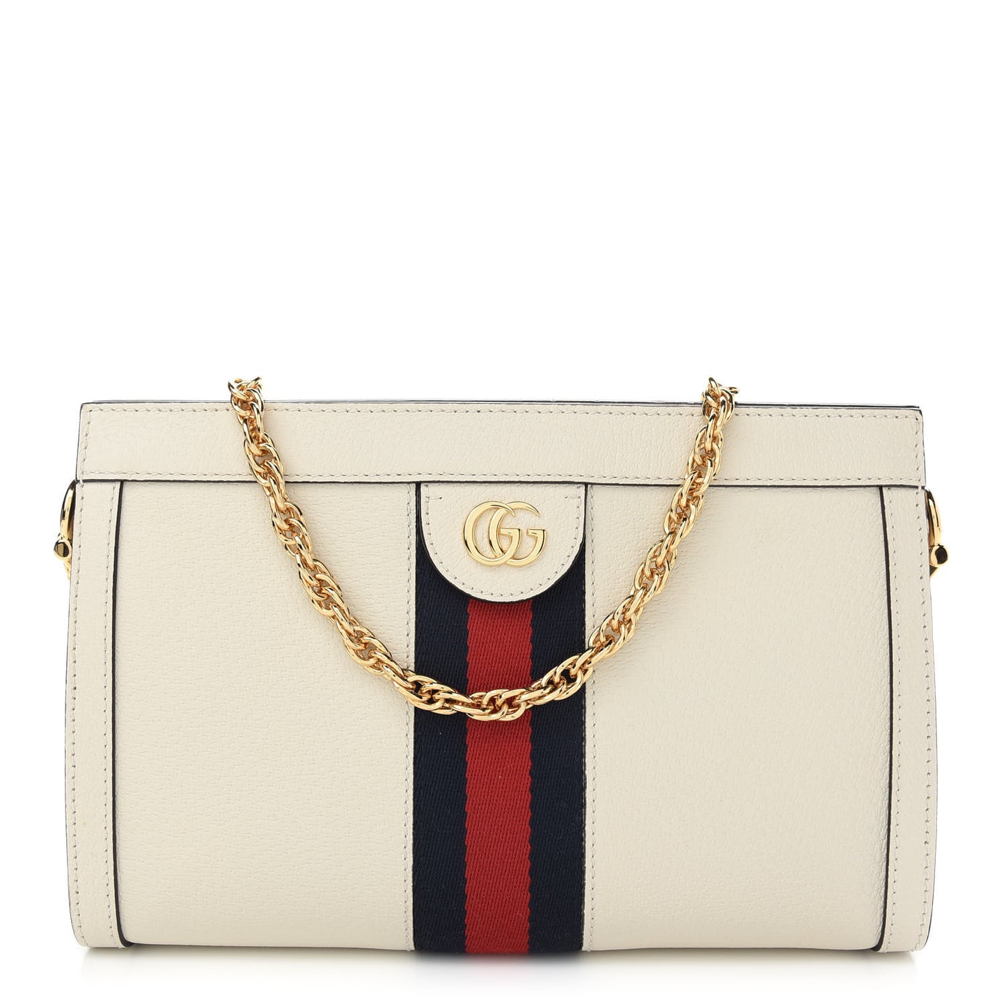 Textured Calfskin Web Small Ophidia Chain Shoulder Bag Mystic White