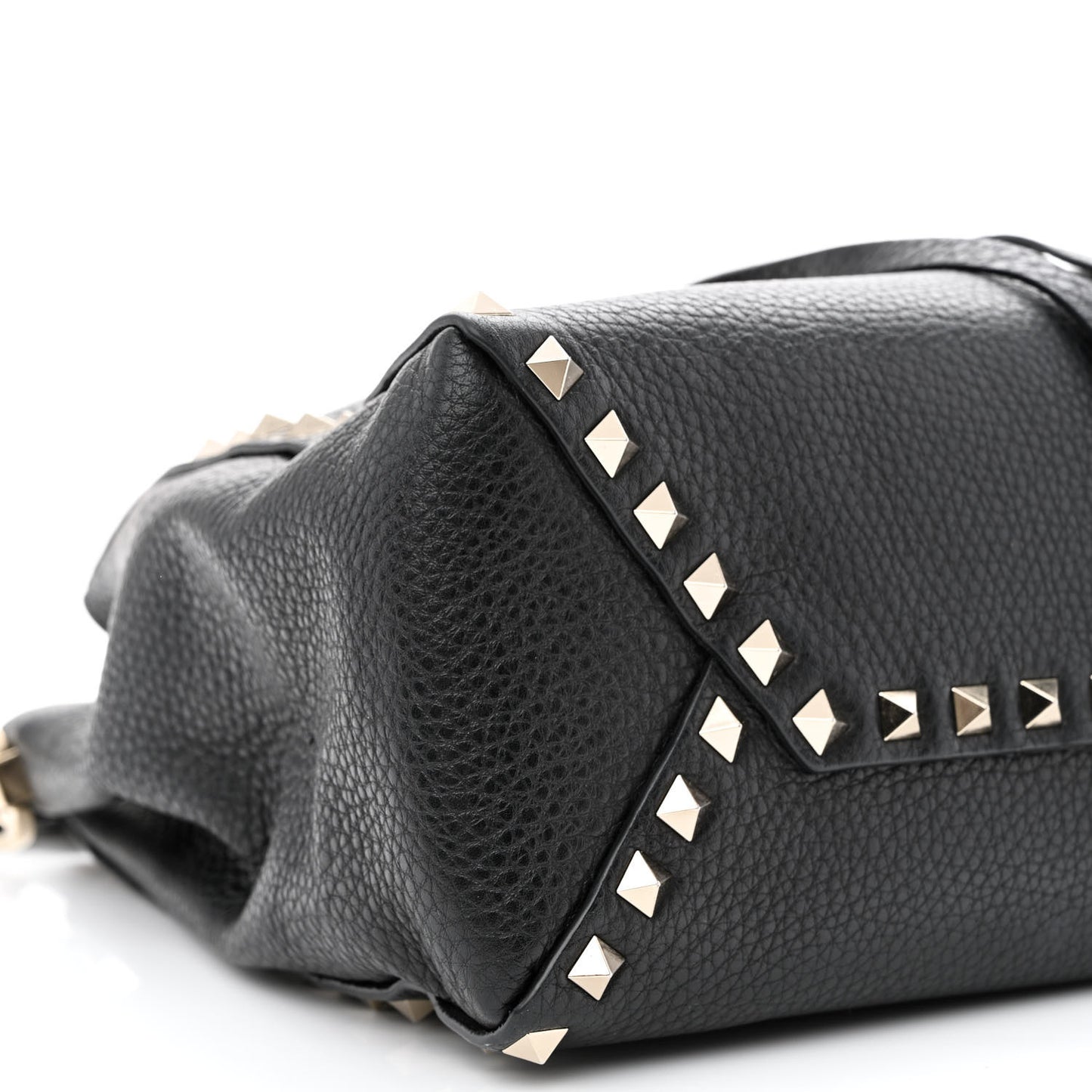 Pebbled Calfskin Rockstud Bucket Bag Black