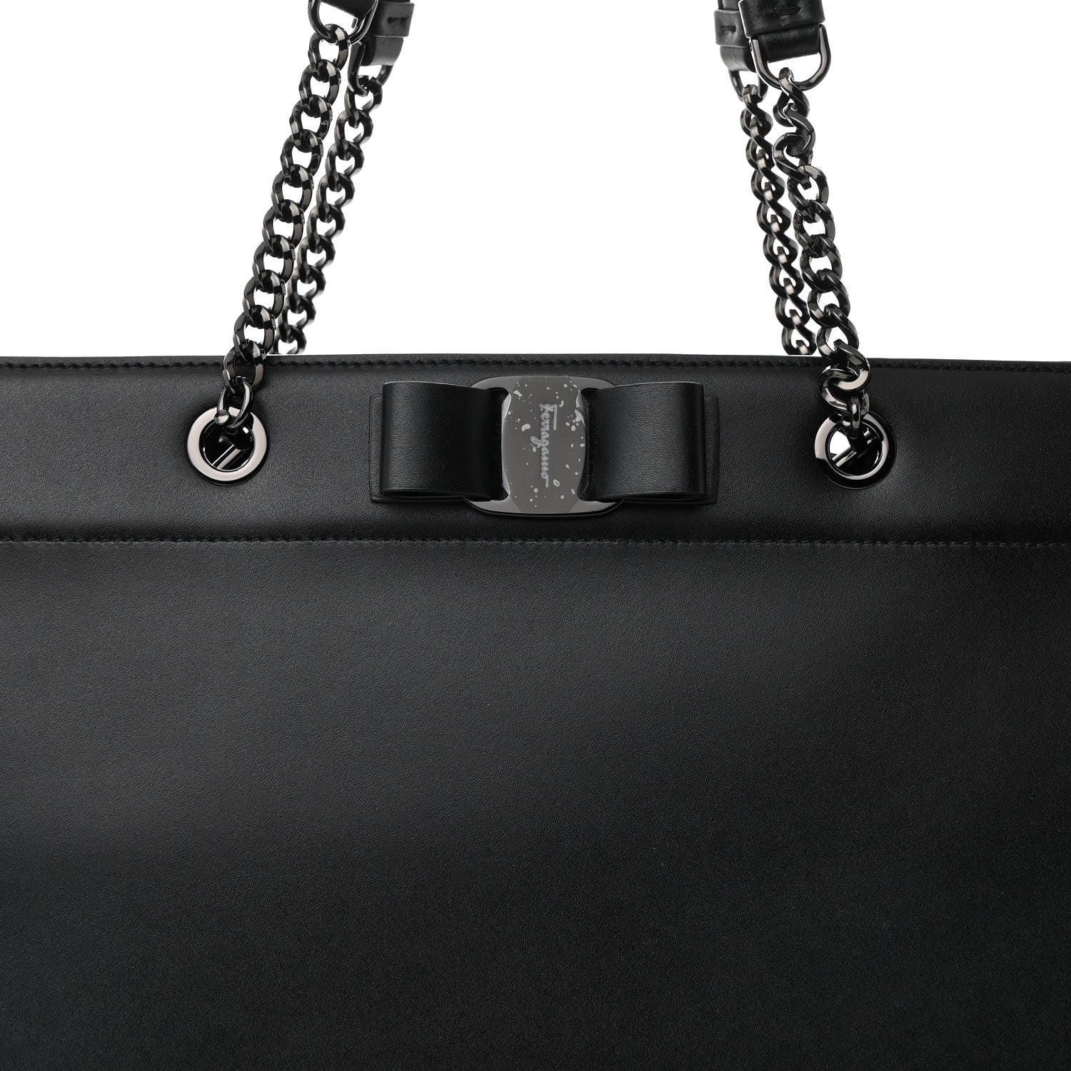 Salvatore Ferragamo Calfskin Vara Bow Chain Tote Black 9 of 11