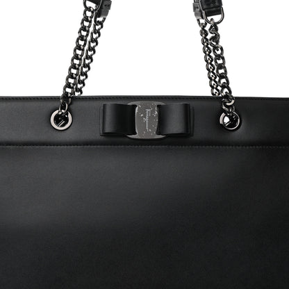 Salvatore Ferragamo Calfskin Vara Bow Chain Tote Black 9 of 11