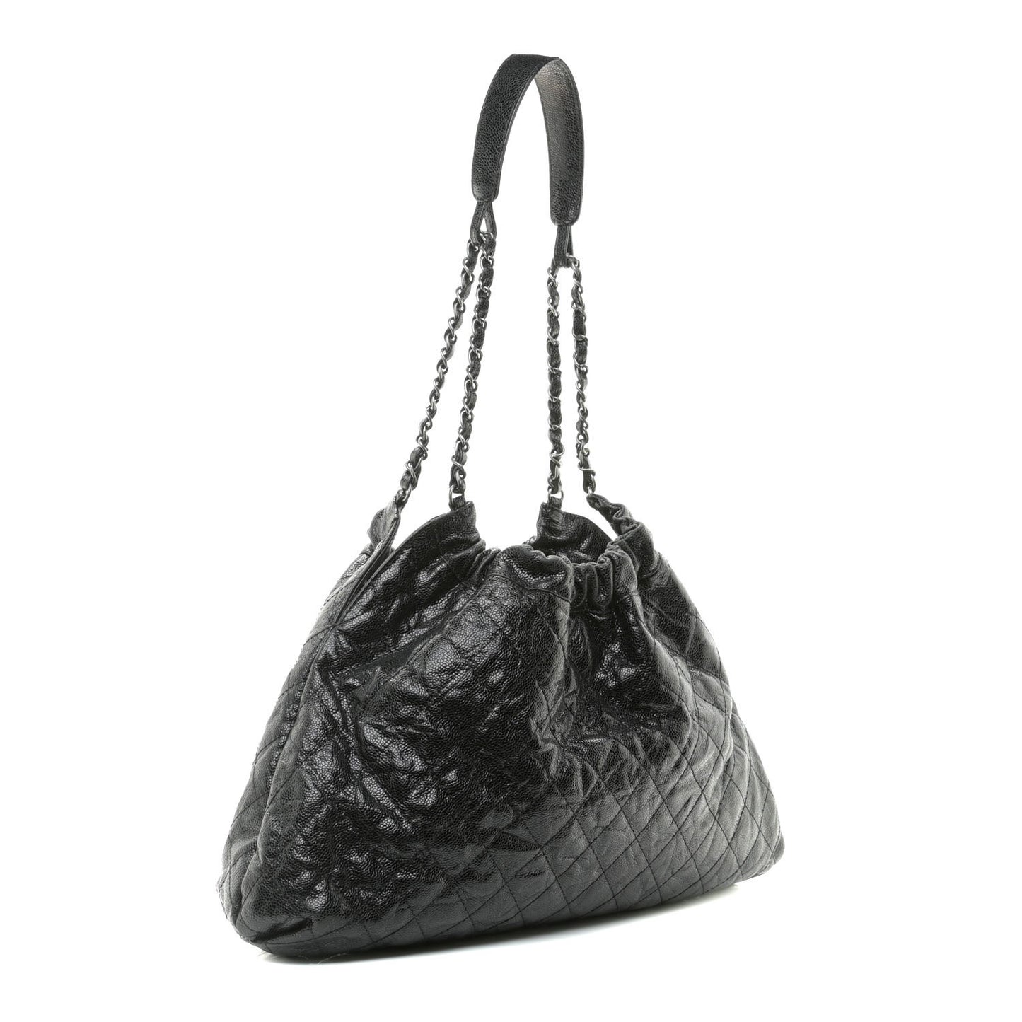 Caviar Quilted Medium Elastic Shopping Tote Black