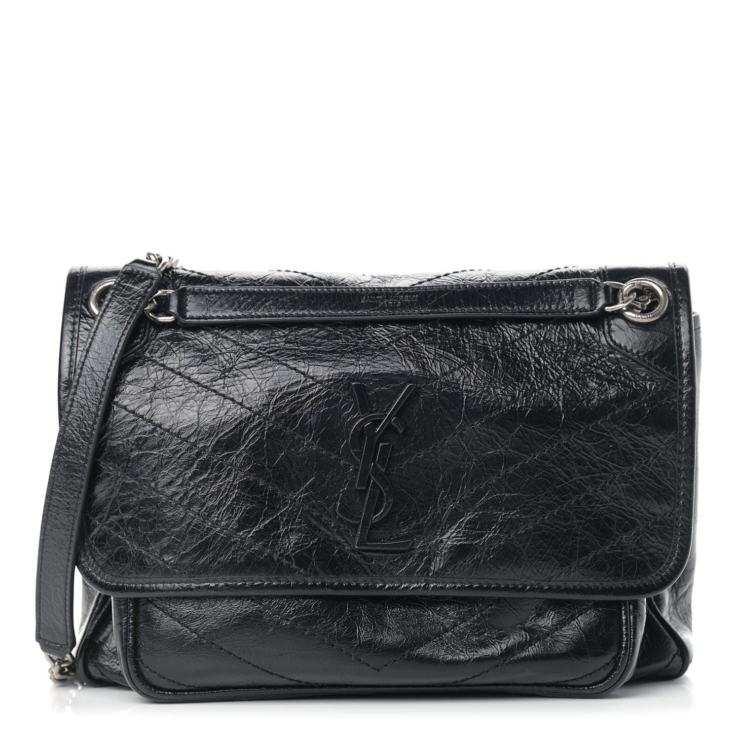 Saint Laurent Crinkled Calfskin Matelasse Monogram Medium Niki Chain Satchel Black 1 of 10