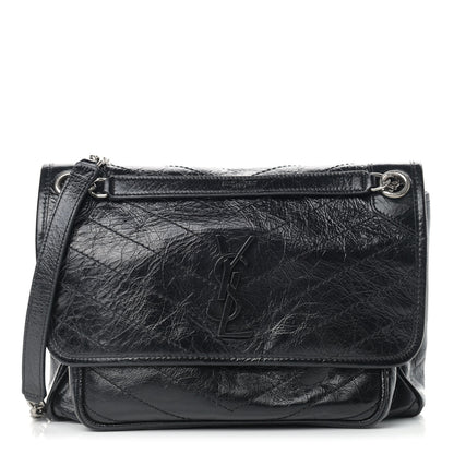 Saint Laurent Crinkled Calfskin Matelasse Monogram Medium Niki Chain Satchel Black 1 of 10