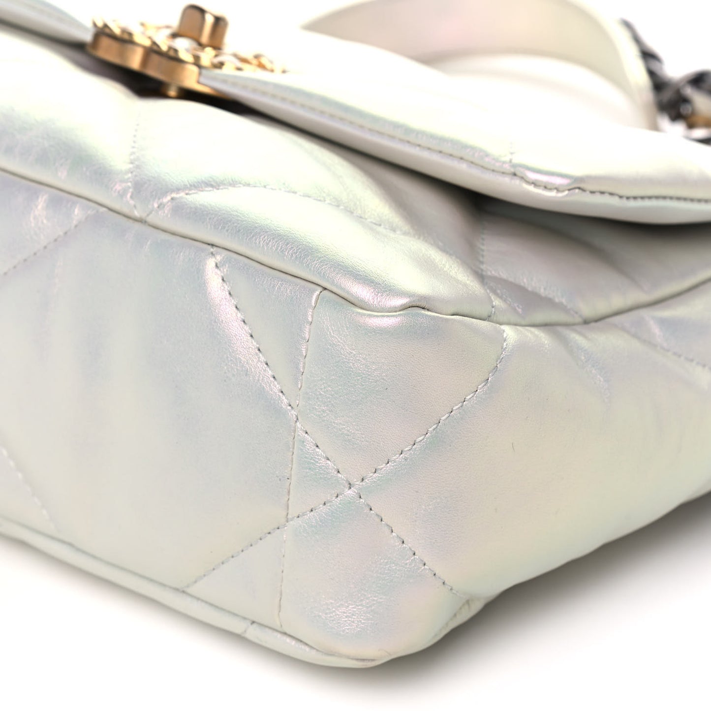 Iridescent Calfskin Quilted Medium Chanel 19 Flap White