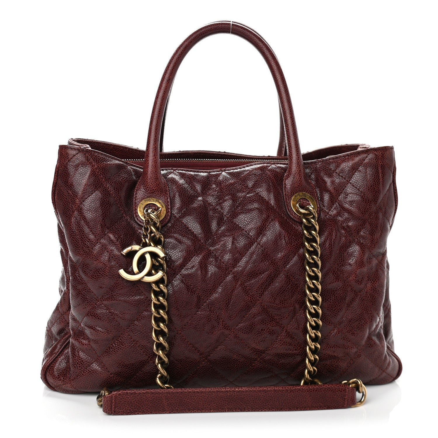 Chanel Glazed Caviar Quilted Small Shiva Tote Burgundy 1 of 10