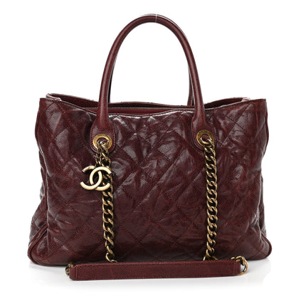 Chanel Glazed Caviar Quilted Small Shiva Tote Burgundy 1 of 10