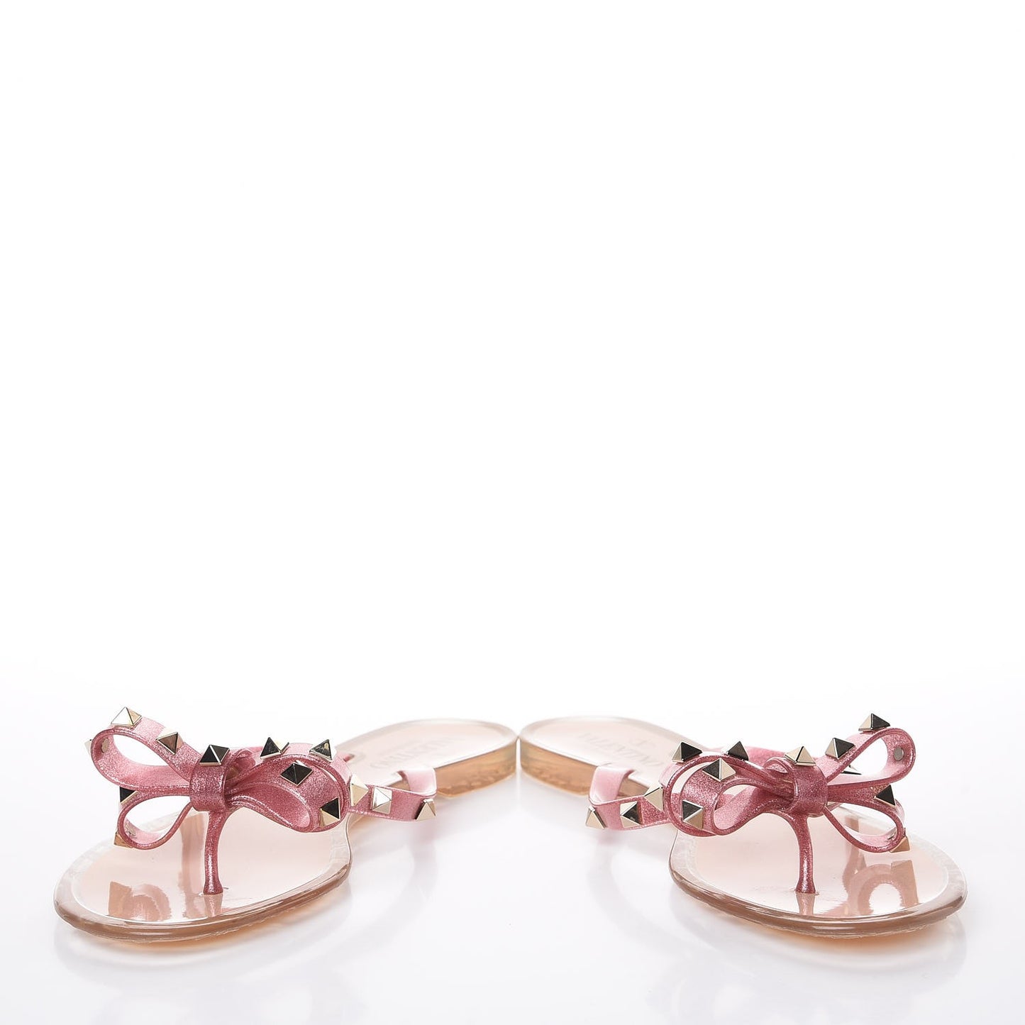 PVC Jelly Glitter Rockstud Bow Thong Sandals 38 Pink