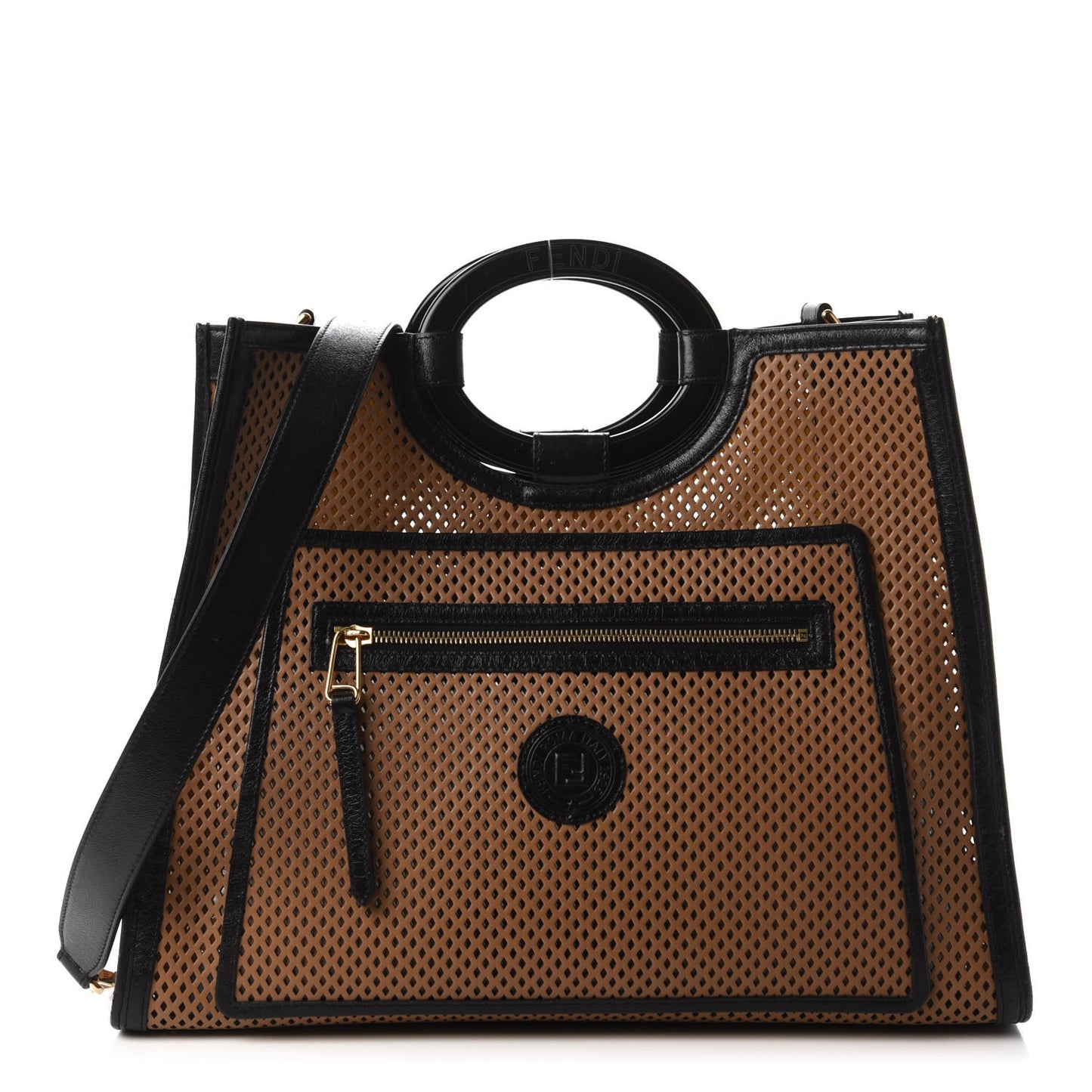 Vitello Liberty Glossy Lambskin Perforated Medium Runaway Shopper Tote Sand Mimosa Black