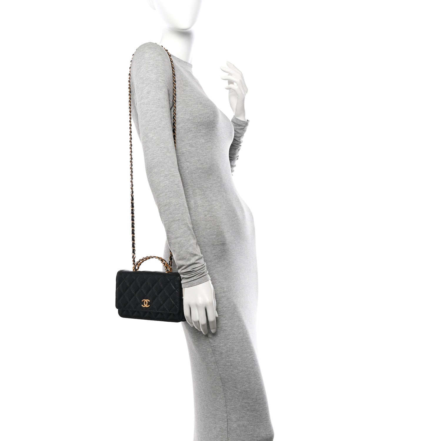 Chanel Shiny Caviar Quilted Pick Me Up Wallet On Chain WOC Black 2 of 12