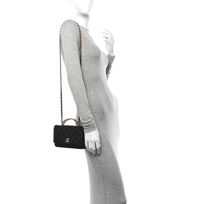 Chanel Shiny Caviar Quilted Pick Me Up Wallet On Chain WOC Black 2 of 12